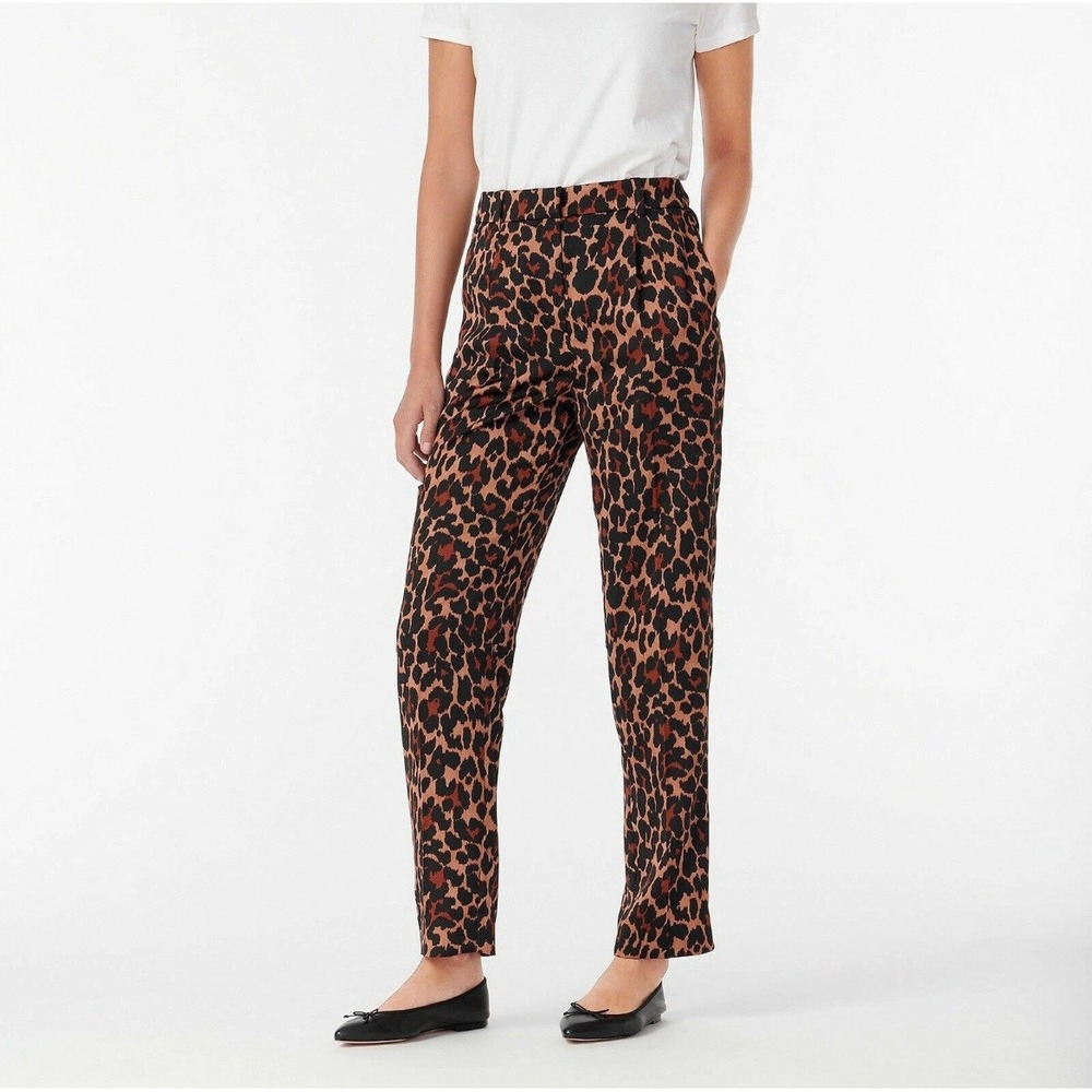J Crew Womens 00 High Rise Cropped Leopard Print Pleated Satin Like Trouser